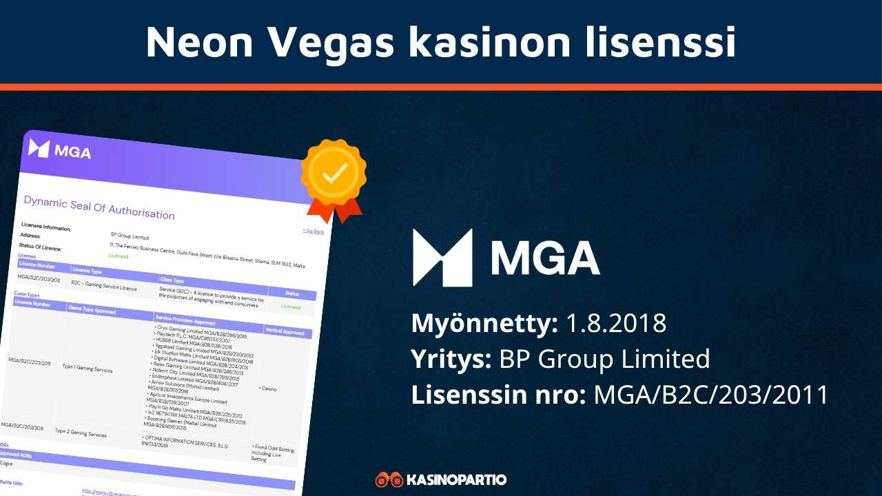 Neon Vegas kasinon lisenssi