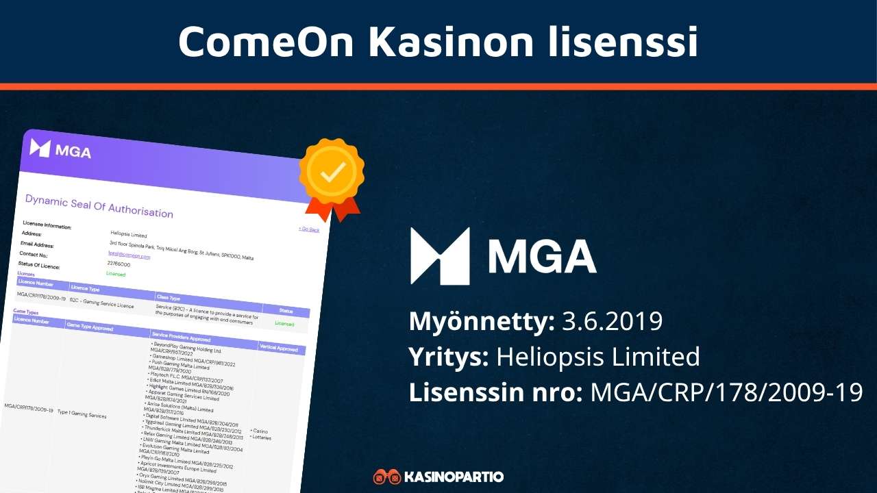 ComeOn kasinon lisenssi