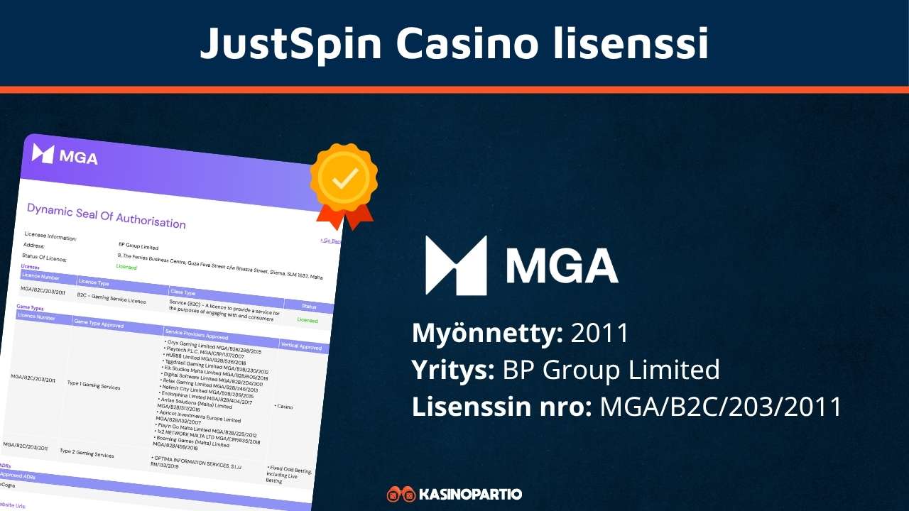 Justspin Casino lisenssi