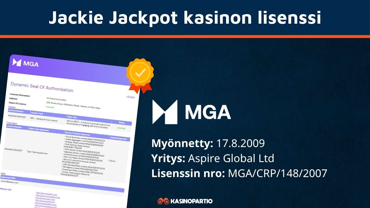 Jackie Jackpot kasinon lisenssi