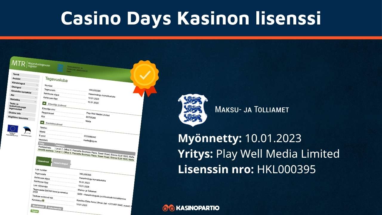 Casino Days kasinon lisenssi