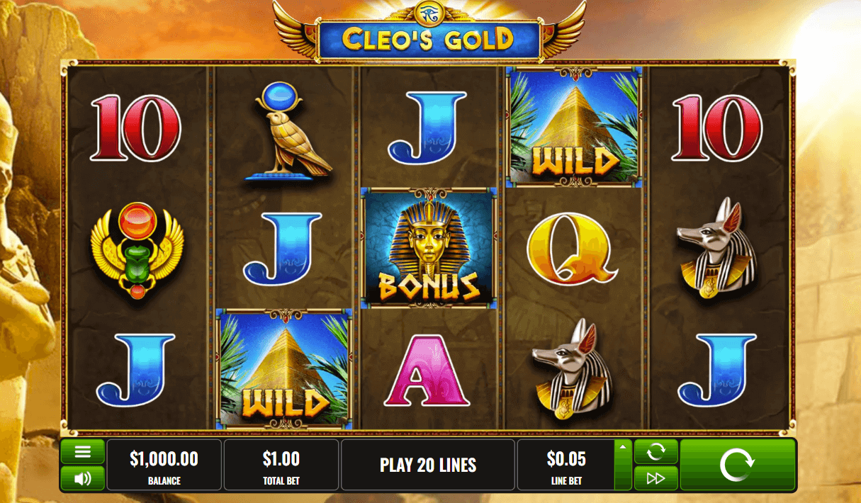 Platipus Gaming kasinot ja niiltä löytyvä Cleo's Gold -pelin peliruutu.