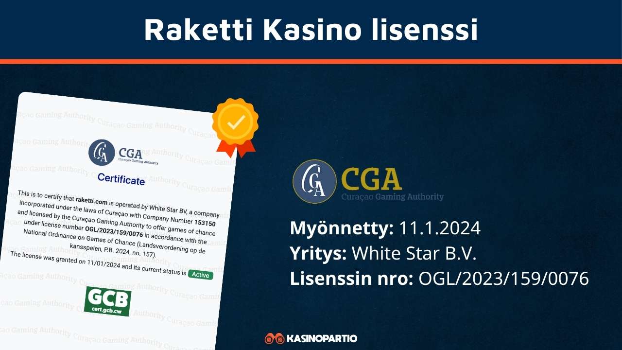 Raketti kasino lisenssi