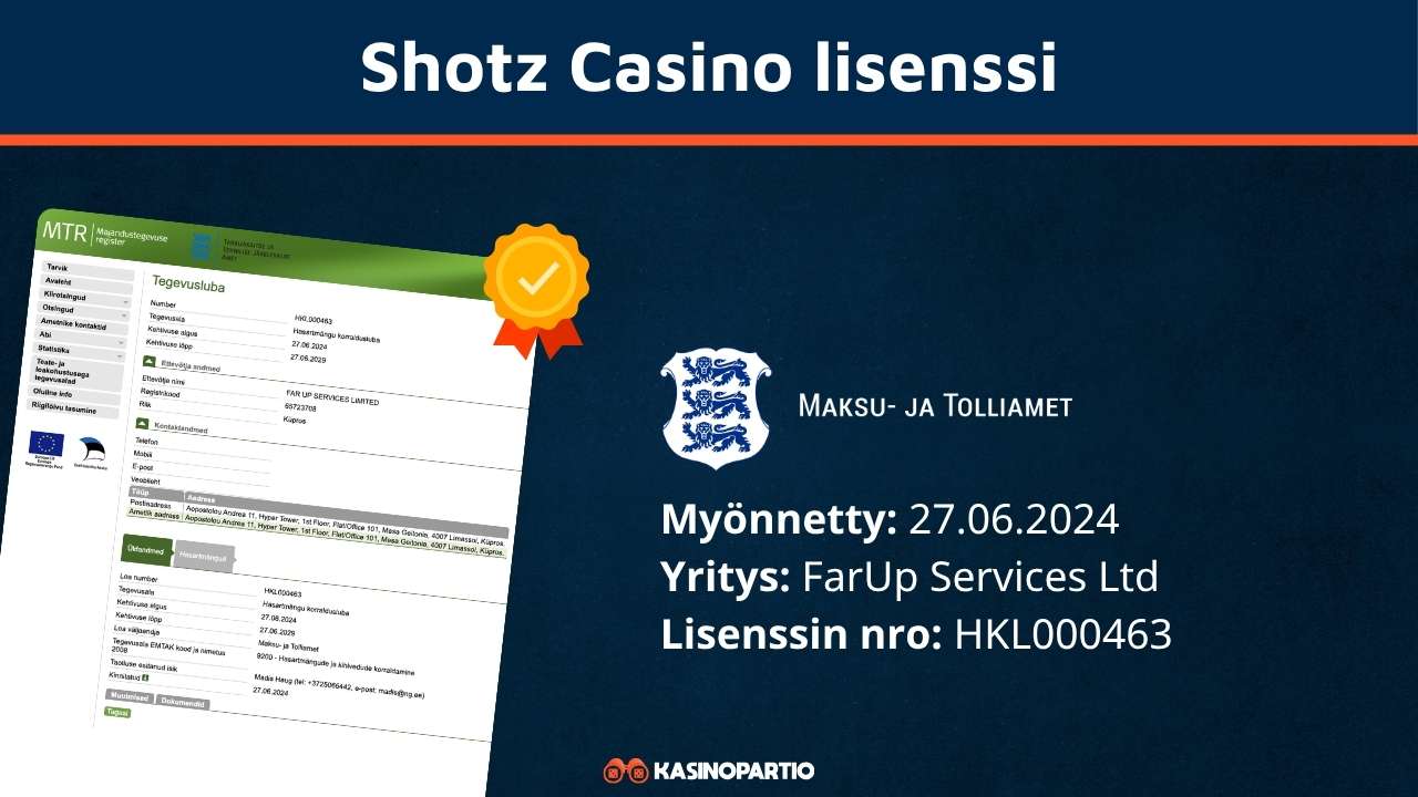 Shotz casino lisenssi