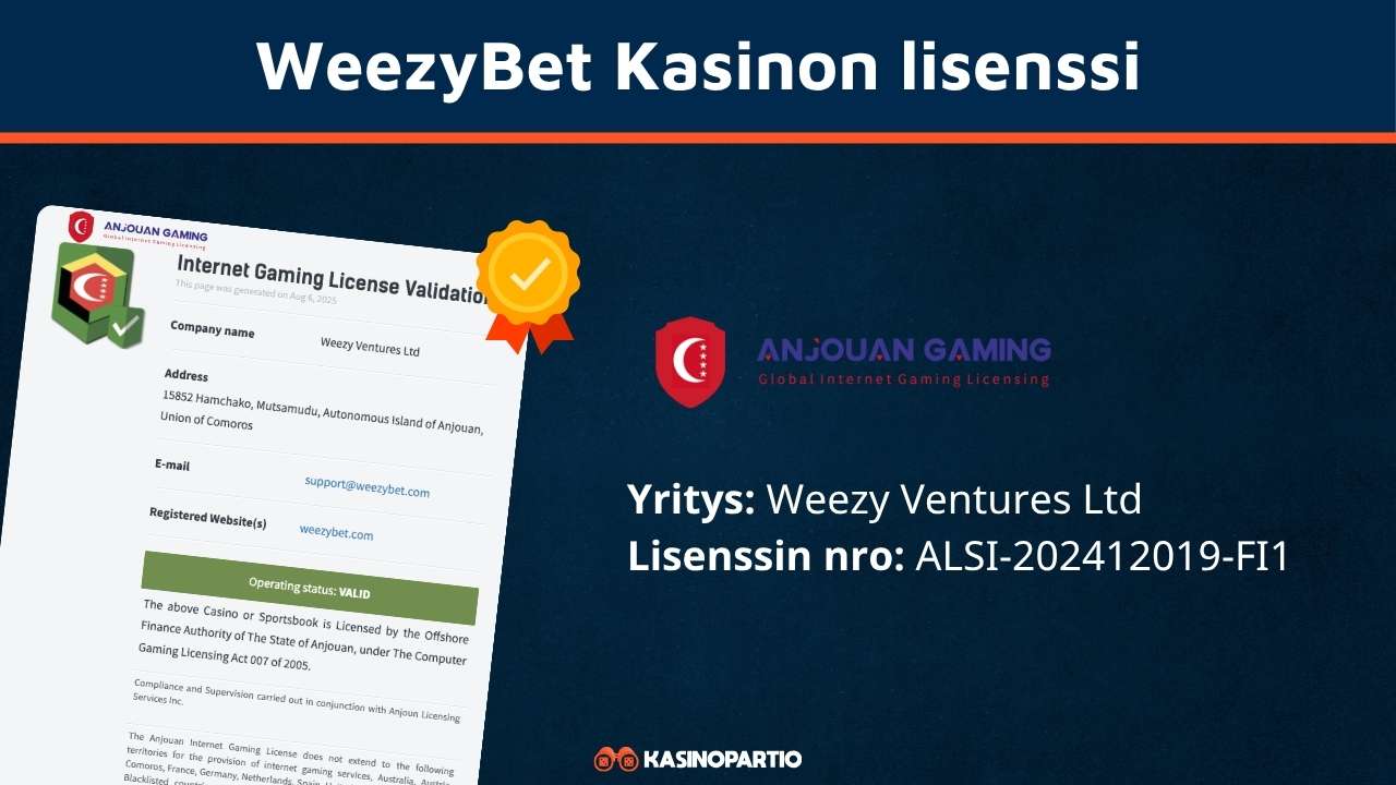 WeezyBet kasinon lisenssi