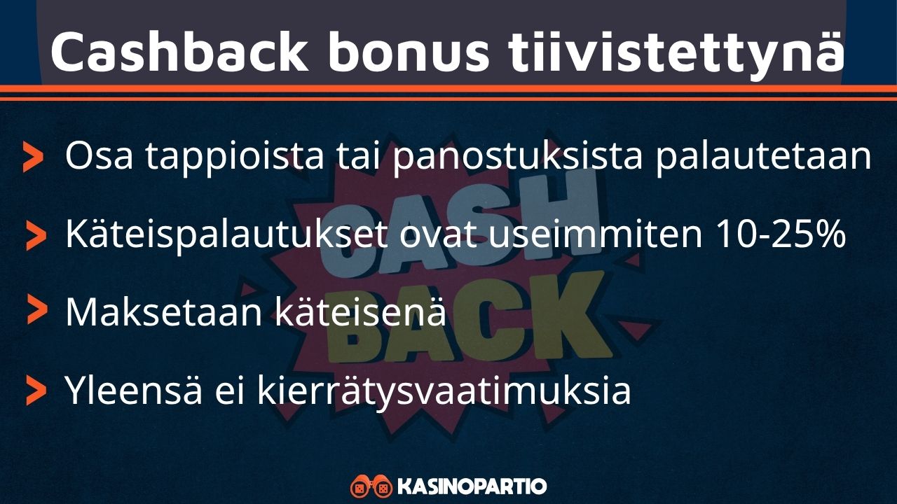 Cashback bonus tiivistettynä.