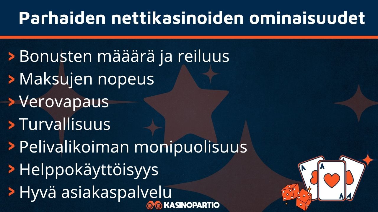 Parhaat nettikasinot erottaa muista nämä ominaisuudet.