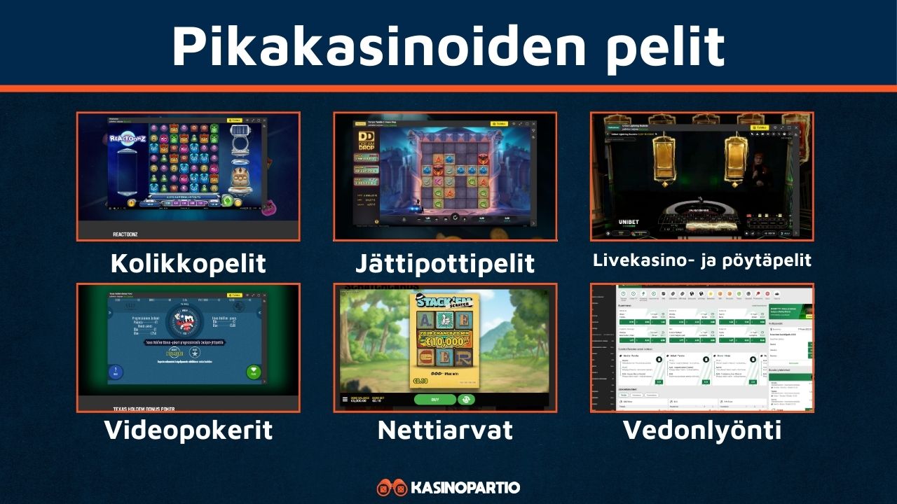 Erilaiset pelit pikakasinoilla.