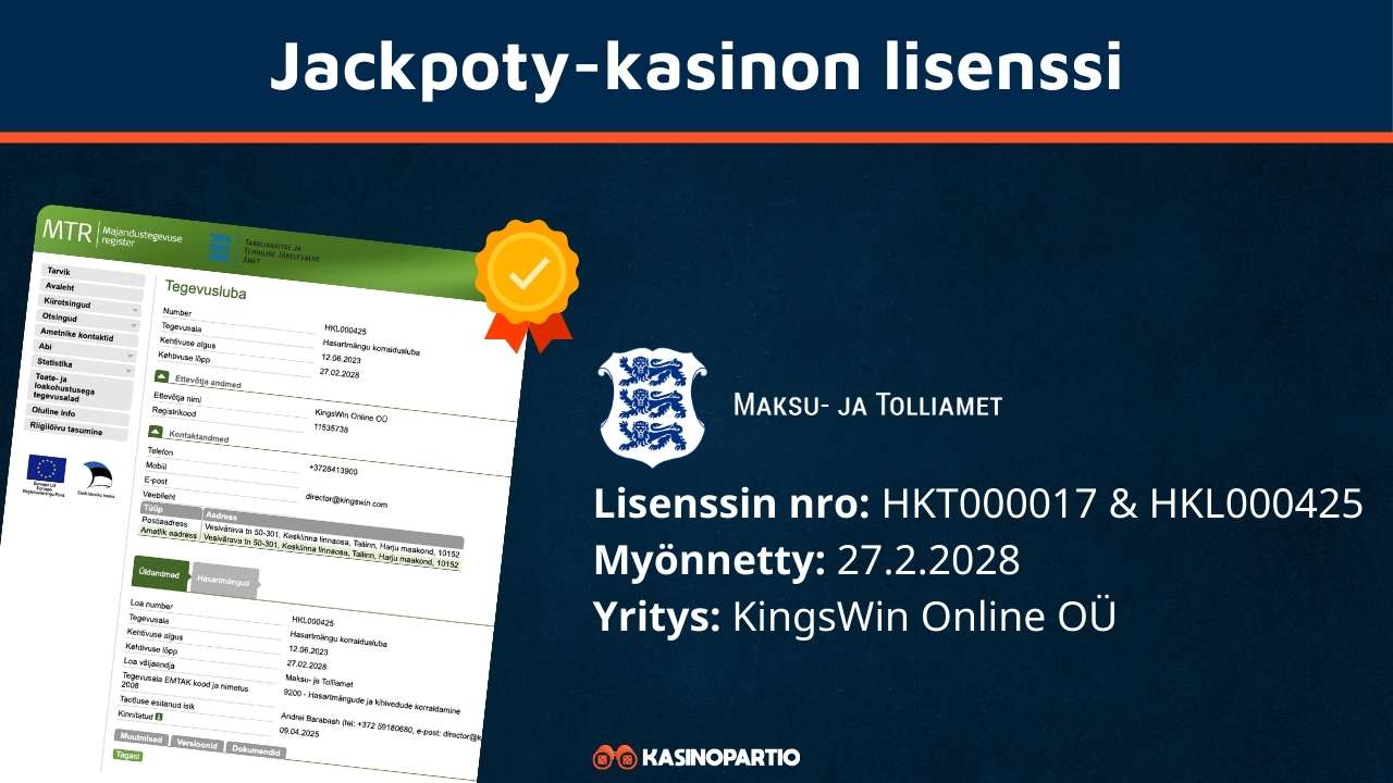 Jackpoty Casinon lisenssi