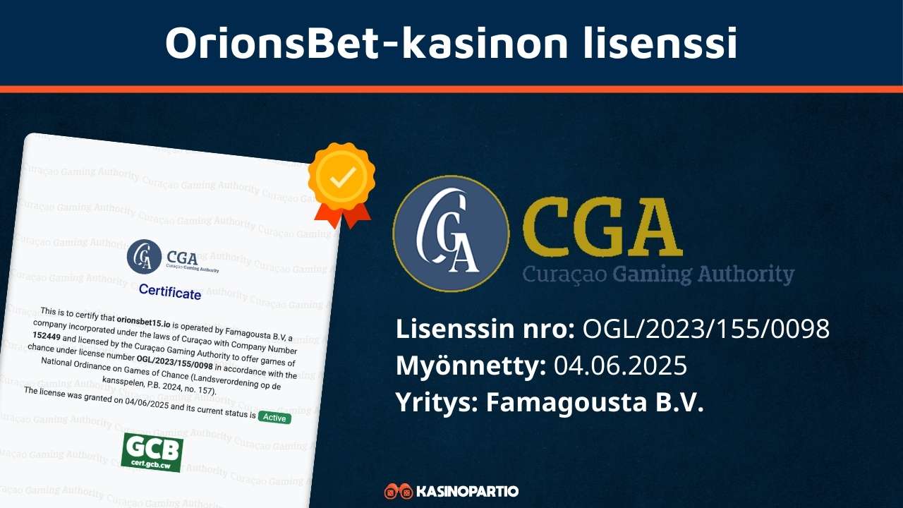 Orionsbet Casinon lisenssi