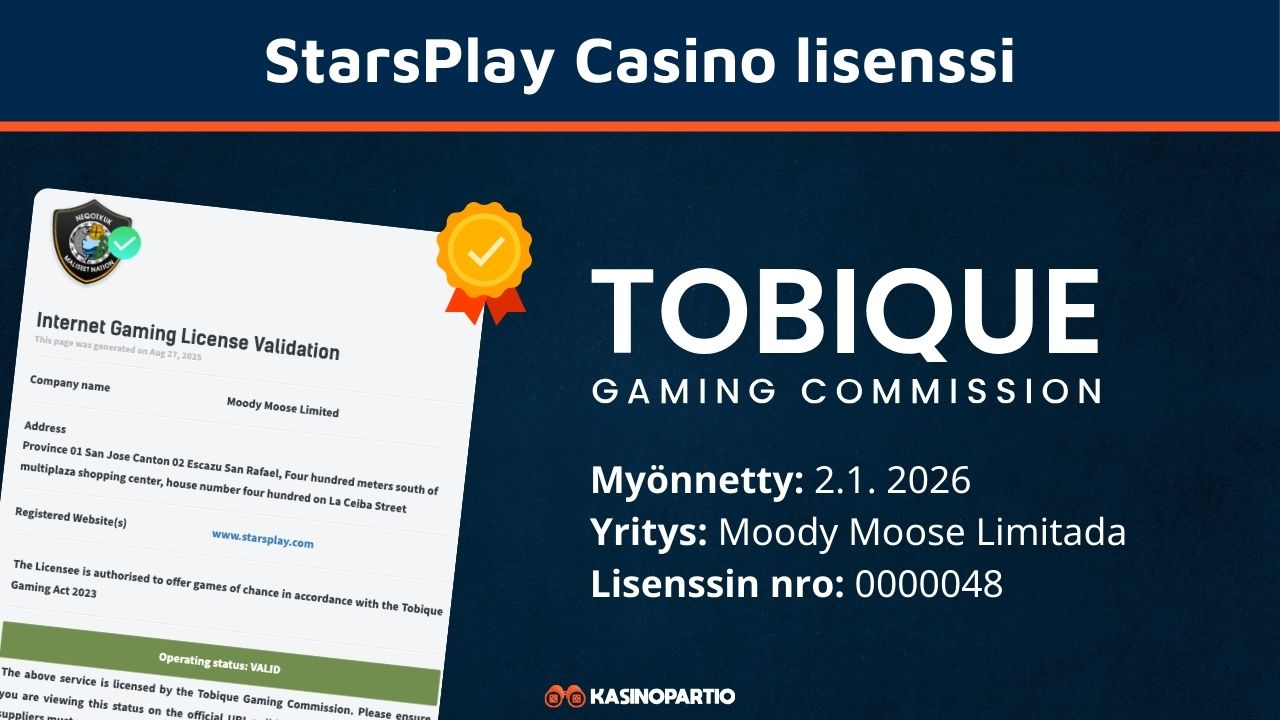 Starsplay Casinon lisenssi