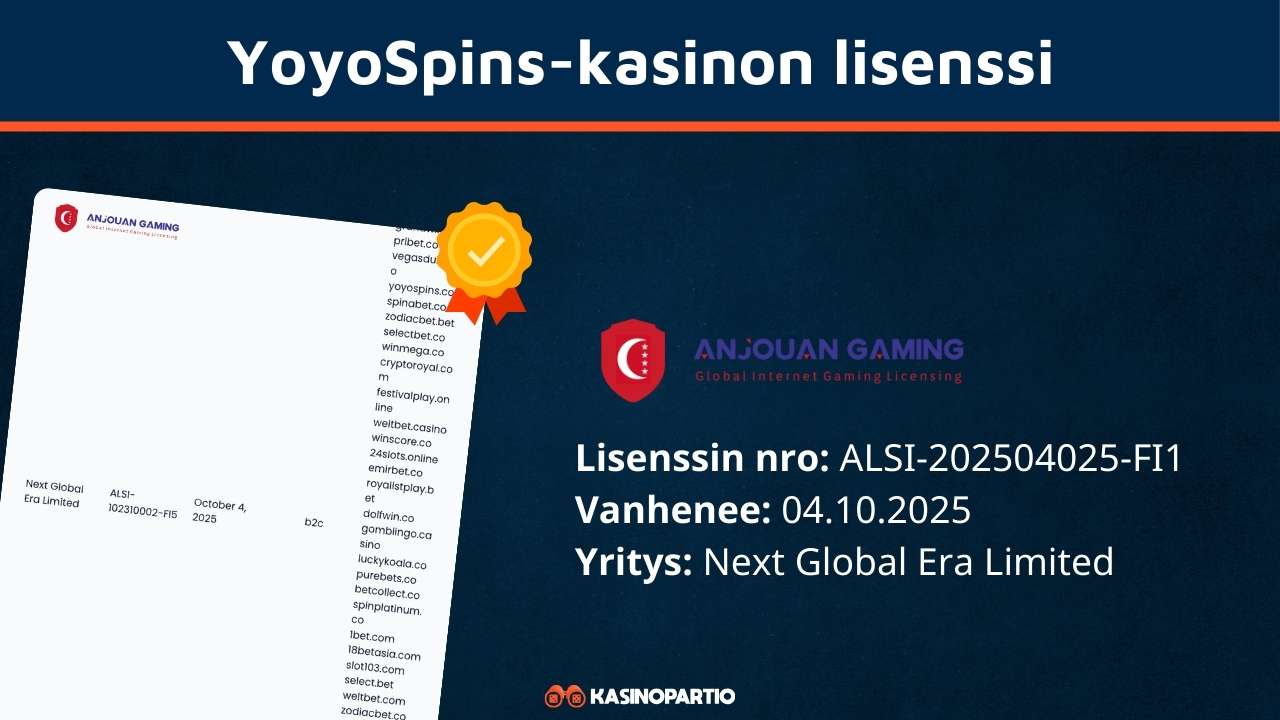 YoyoSpins-kasinon lisenssi