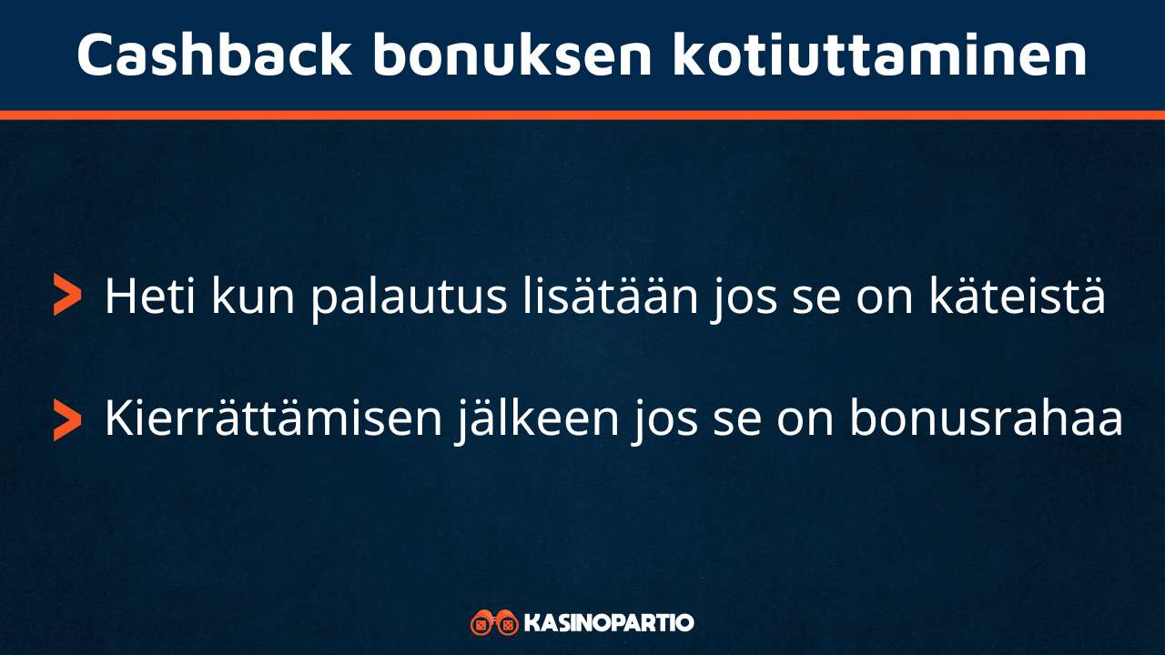 Käteispalautus bonuksen kotiuttaminen
