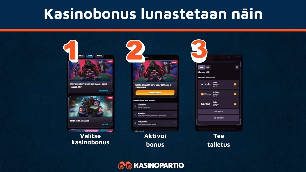 Kasinobonus lunastetaan näillä askeleilla.