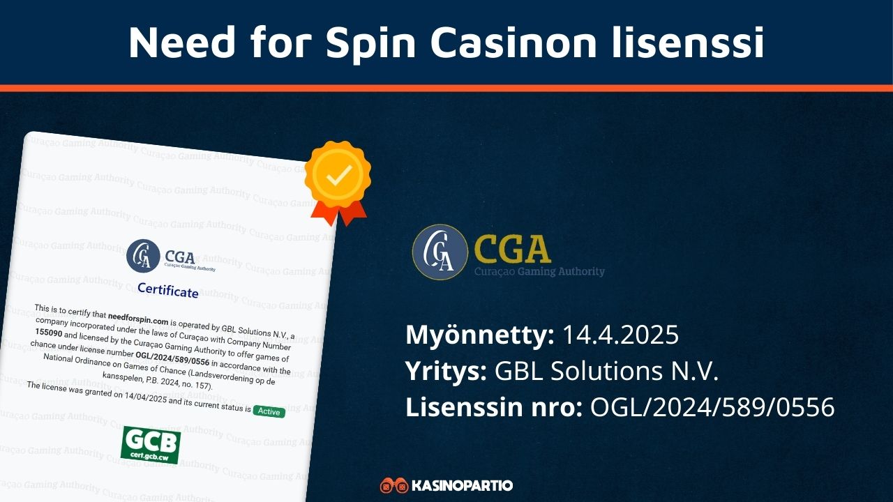 Need for Spin Casinon lisenssi