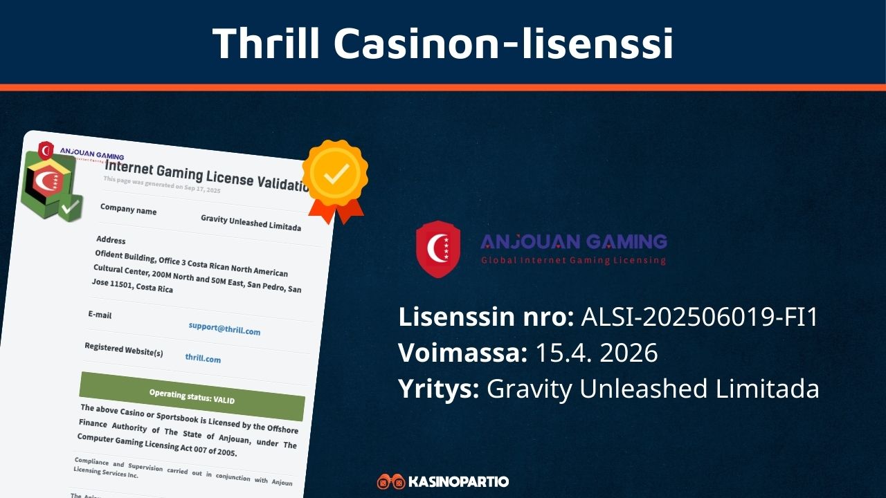 Thrill Casinon lisenssi