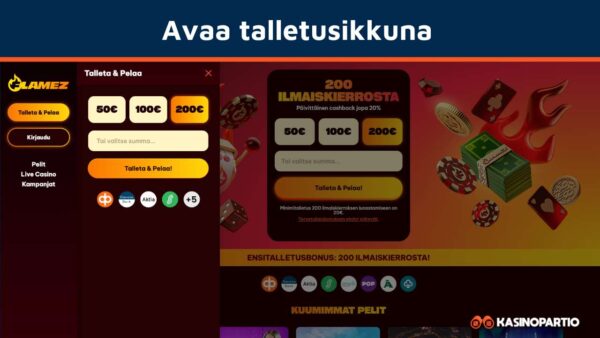 Avaa pikakasinon talletusikkuna