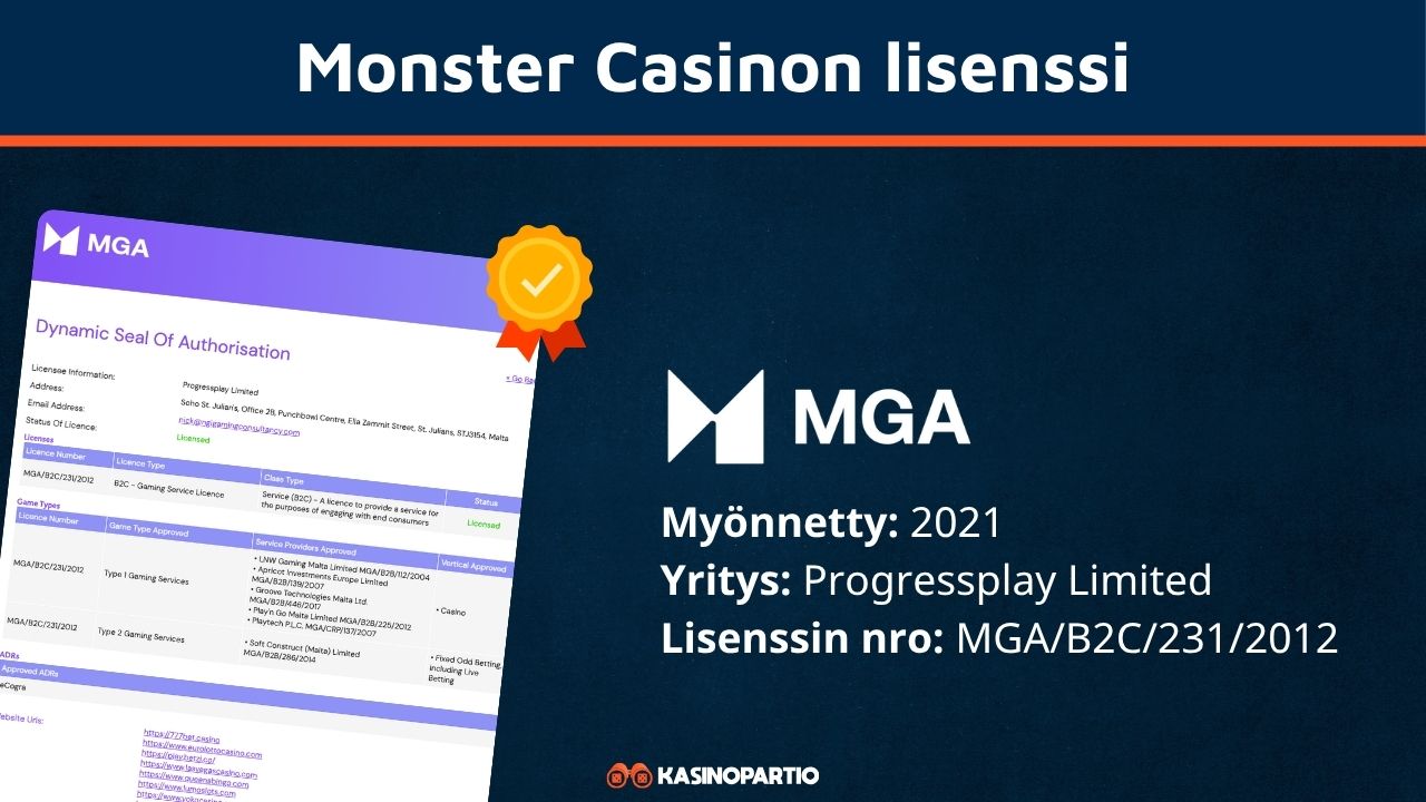 Monster Casinon lisenssi