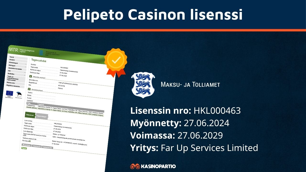 Pelipeto Casinon lisenssi