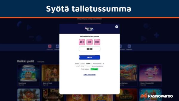 Syötä summa jonka haluat tallettaa pikakasinolle