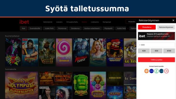 Syötä summa jonka haluat tallettaa Pay N Play kasinolle
