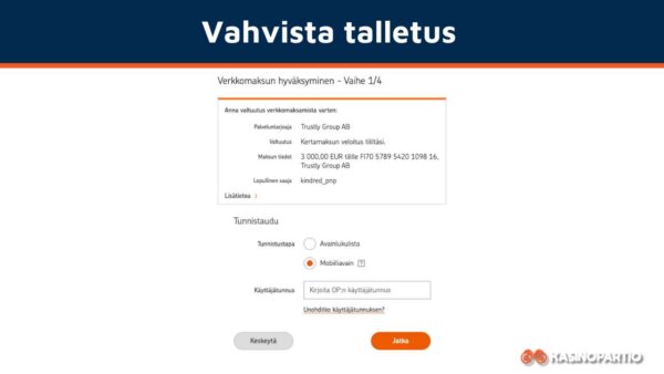 Vahvista pikakasino talletus pankkitunnuksillasi
