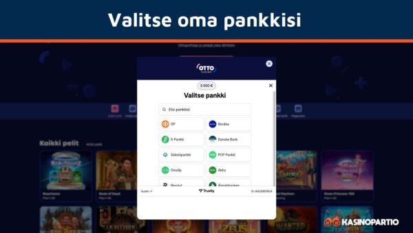 Valitse pikakasinon antamalta listalta oma pankkisi