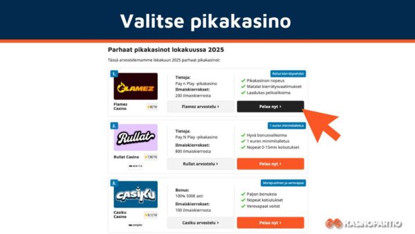 Valitse pikakasino