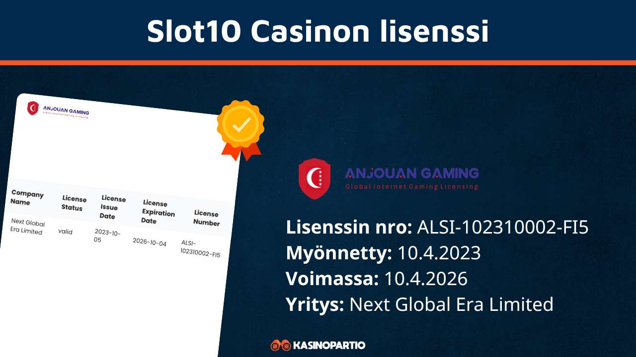 Slot10 Casinon lisenssi