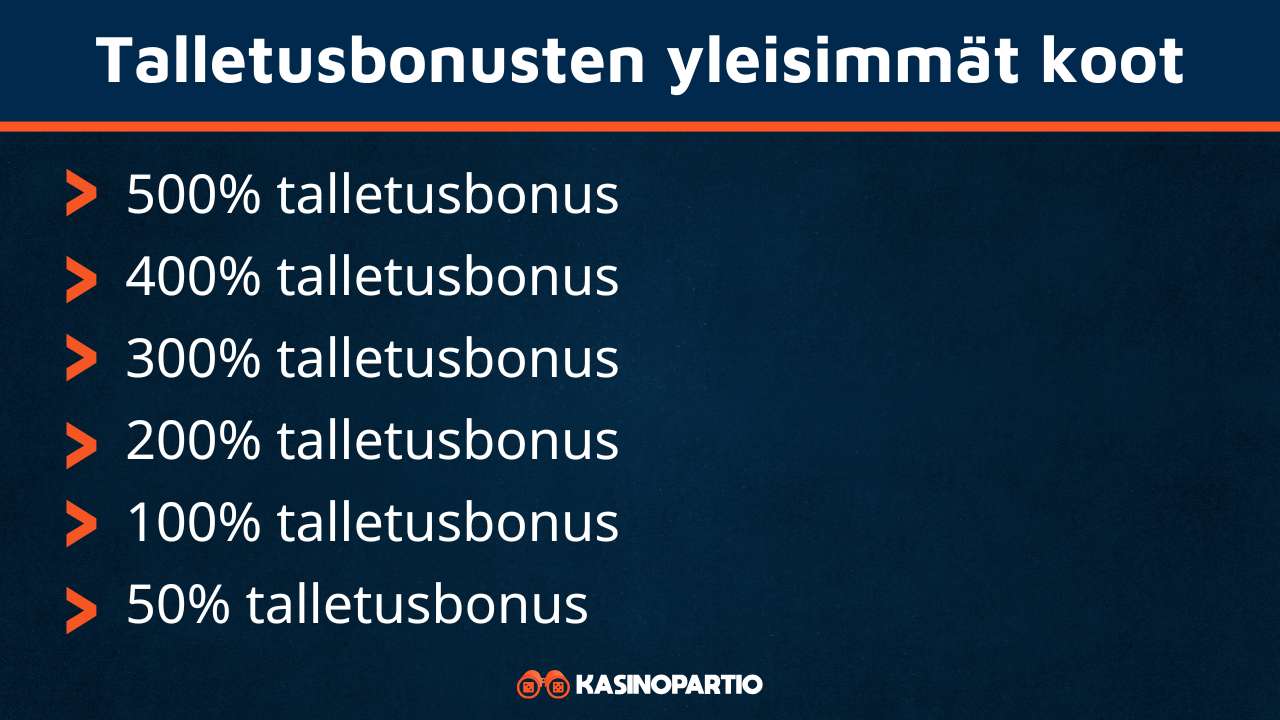 Eri kokoiset talletusbonukset