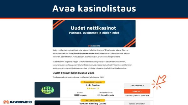 Avaa uusien kasinoiden lista