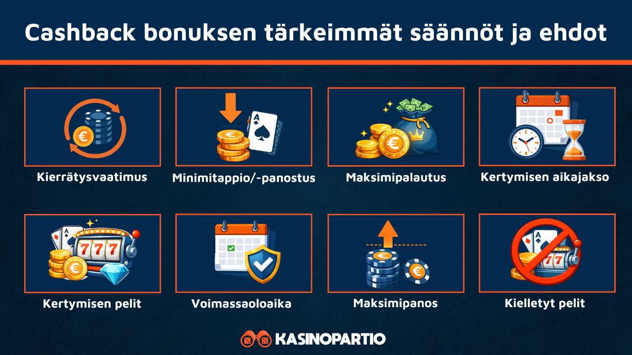 Cashback bonus sisältää tavallisesti nämä säännöt ja ehdot