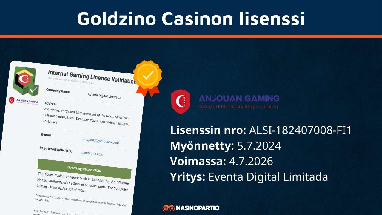 Goldzino Casinon lisenssi