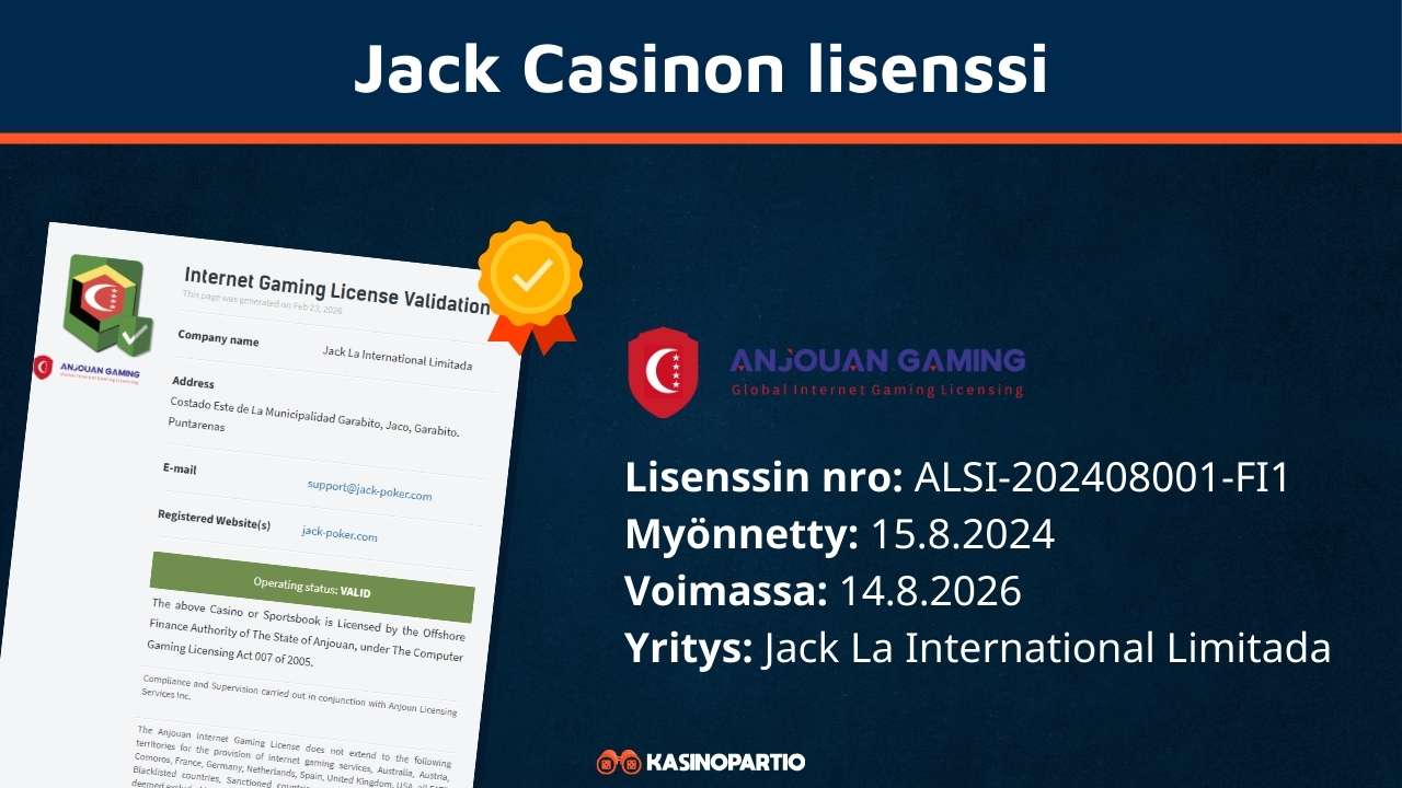 Jack Casinon lisenssi