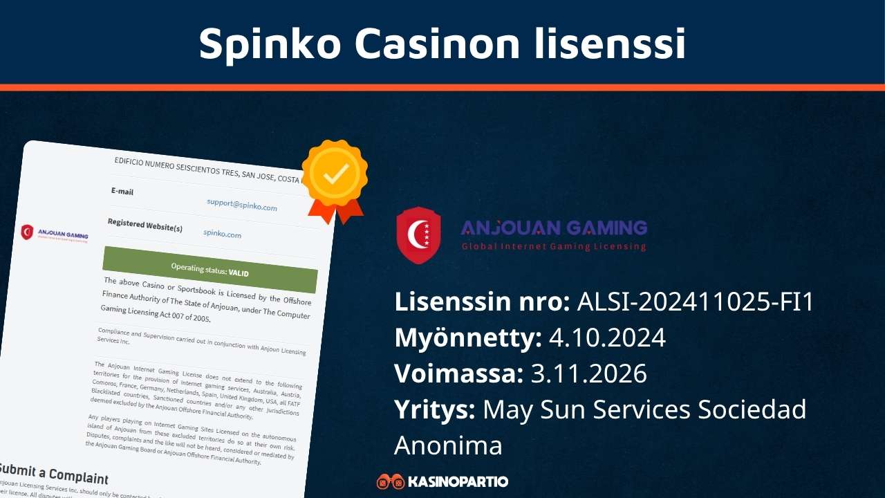 Spinko Casinon lisenssi