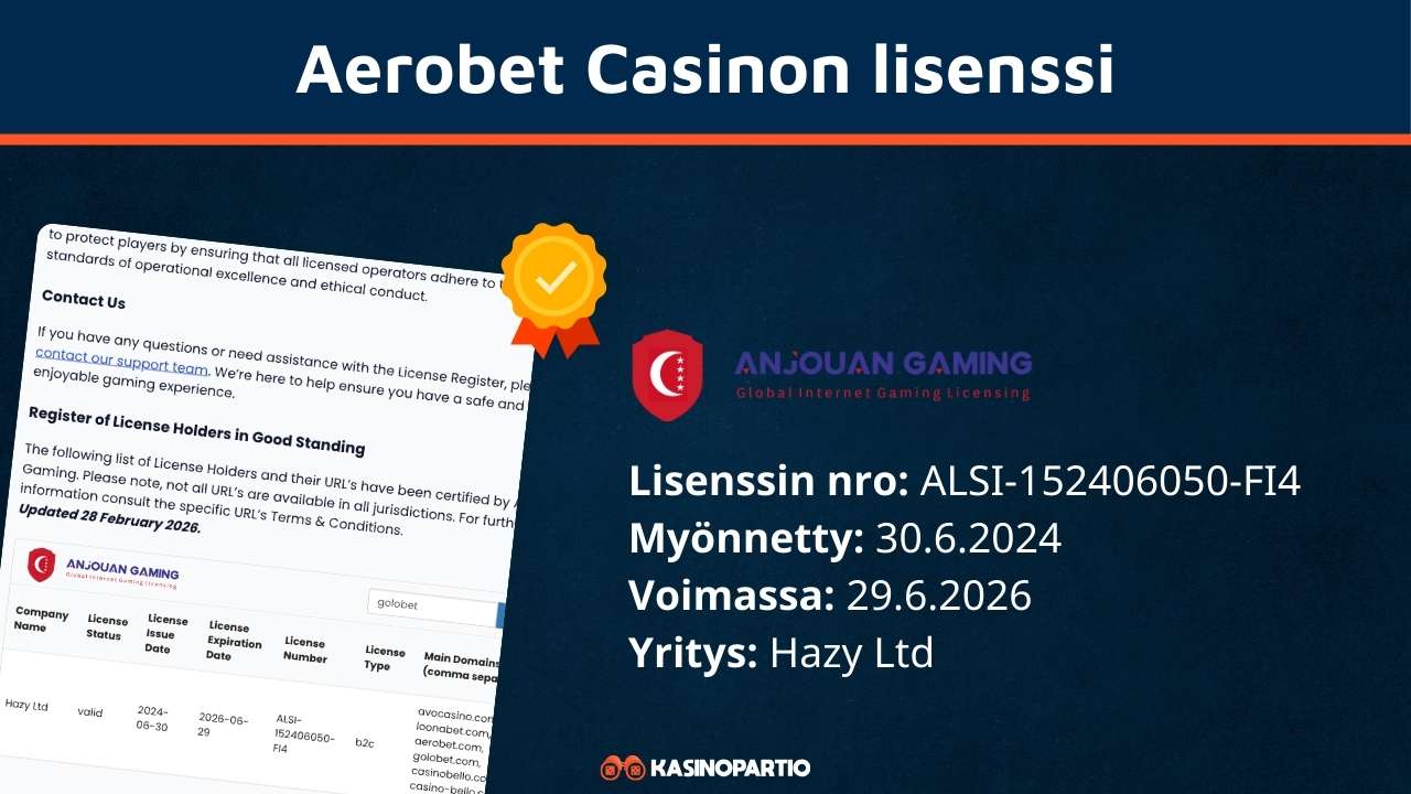 Aerobet Casinon lisenssi