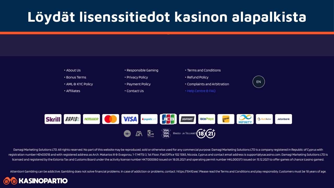 Kuva miten Viron lisenssin löytää kasinolta