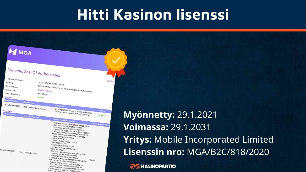 Hittikasino Casinon lisenssi