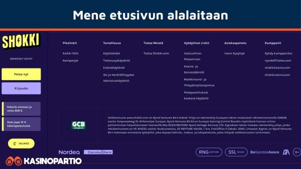 Mene Curacao-kasinon etusivun alalaitaan