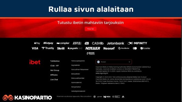 Rullaa MGA-kasinon etusivun alalaitaan
