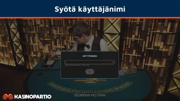 Syötä käyttäjänimi pokerisivulle