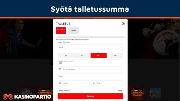 Syötä talletussumma verkkopankkikasinolle