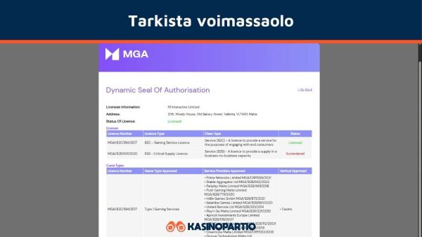 Tarkista kasinolisenssin voimassaolo lisenssisertifikaatista