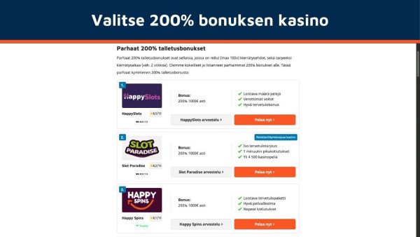 Valitse kasino jolla on 200% talletusbonus