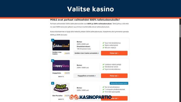 Valitse kasino jolla on tarjolla 500% talletusbonus