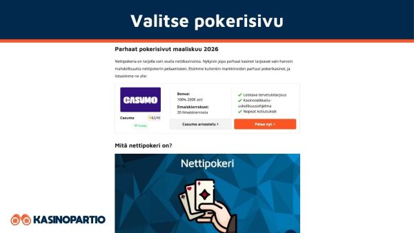 Valitse sivu nettipokerin pelaamista varten