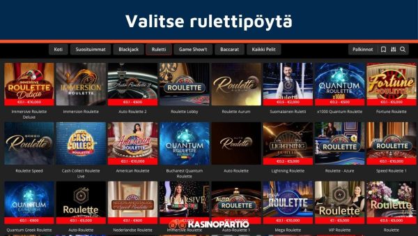 Valitse rulettipöytä livekasinolta