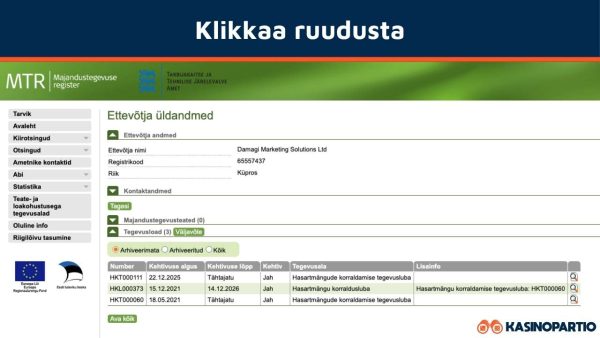 Klikkaa Viron lisenssiä ruudusta