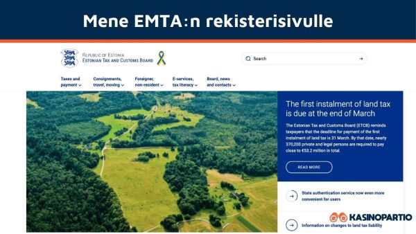 Mene EMTA:n rekisterisivulle