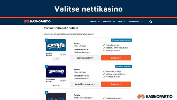 Valitse rahapelisivusto